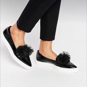 Black Pom Pom Women's Loafers